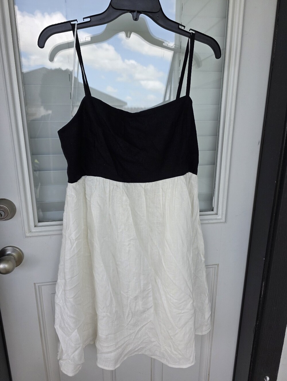 1.STATE Colorblock Midi Dress Large Black White Linen Blend Sundress Spaghetti - Picture 4 of 10